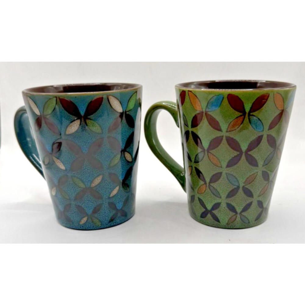 Cuisinart Stoneware Mugs Set of 2 Retro Geometric Design and Colours